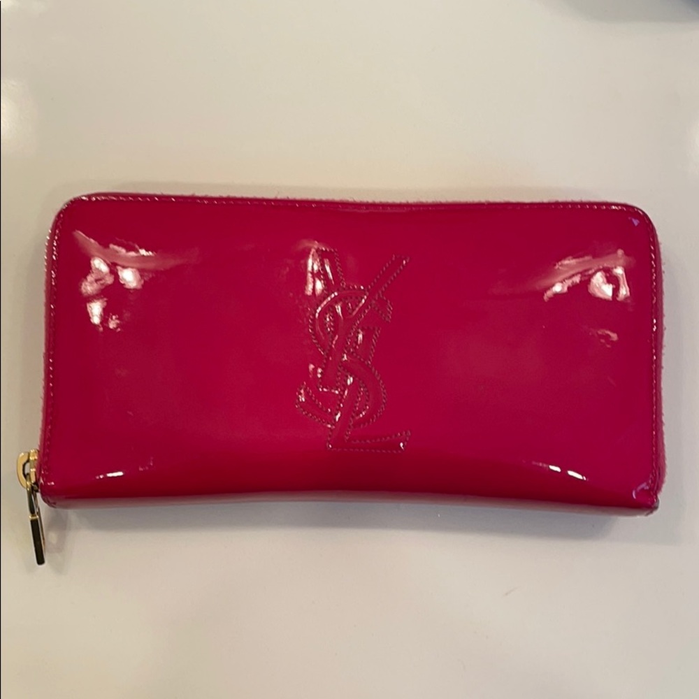 YSL Pink Patent Leather Zip Wallet